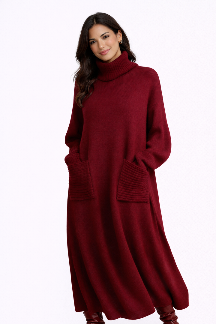 Irina | Vestido de punto de cuello alto con mangas largas y bolsillos