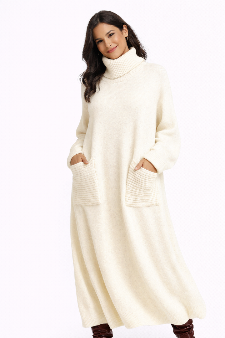 Irina | Vestido de punto de cuello alto con mangas largas y bolsillos