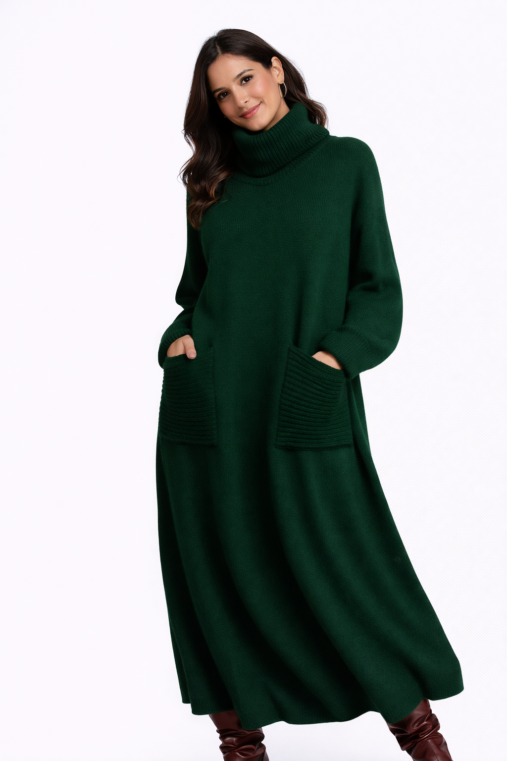 Irina | Vestido de punto de cuello alto con mangas largas y bolsillos