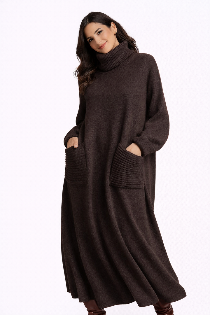 Irina | Vestido de punto de cuello alto con mangas largas y bolsillos