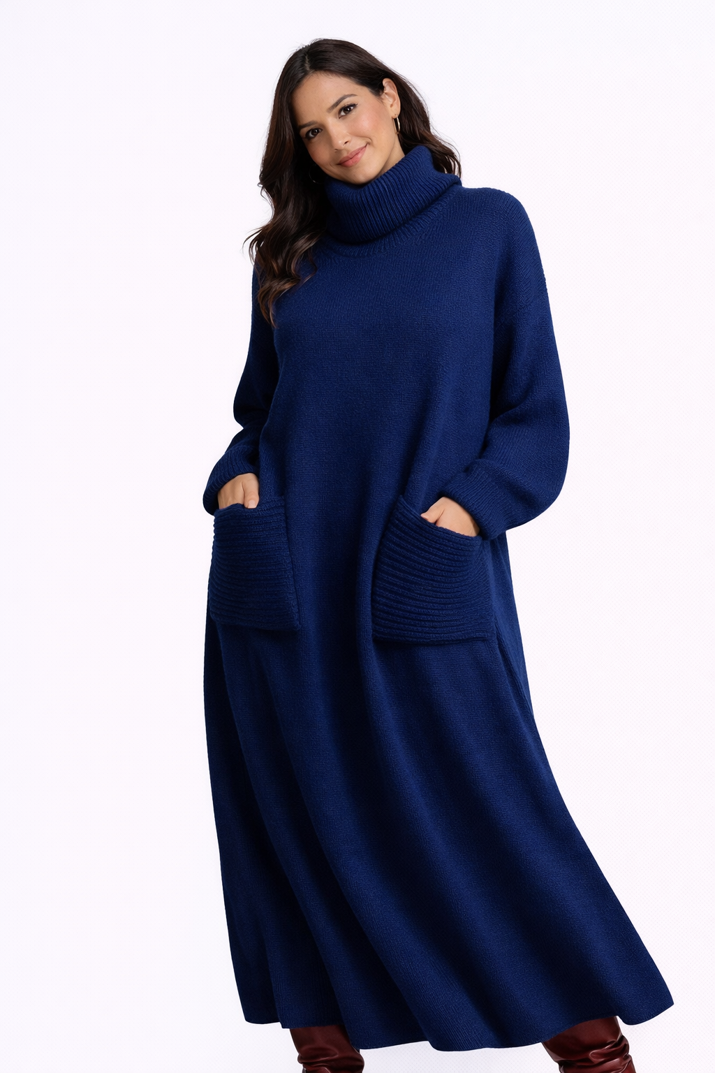 Irina | Vestido de punto de cuello alto con mangas largas y bolsillos