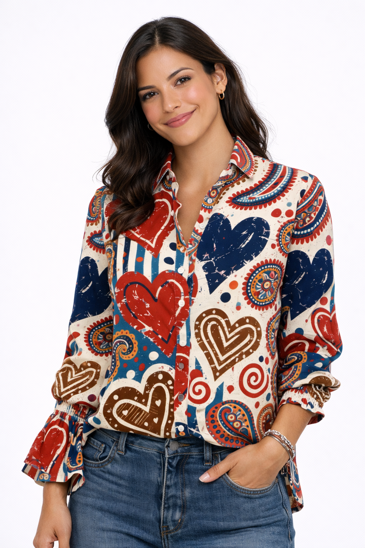 Camisa vintage con estampado de corazones
