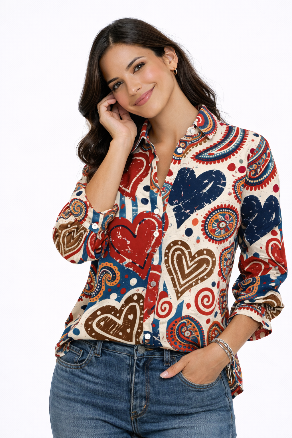 Camisa vintage con estampado de corazones