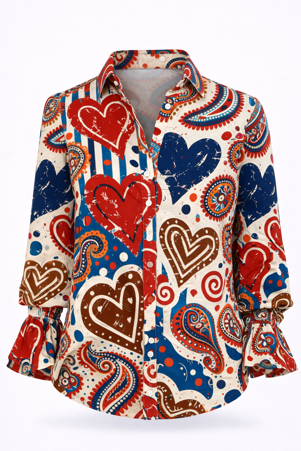 Camisa vintage con estampado de corazones