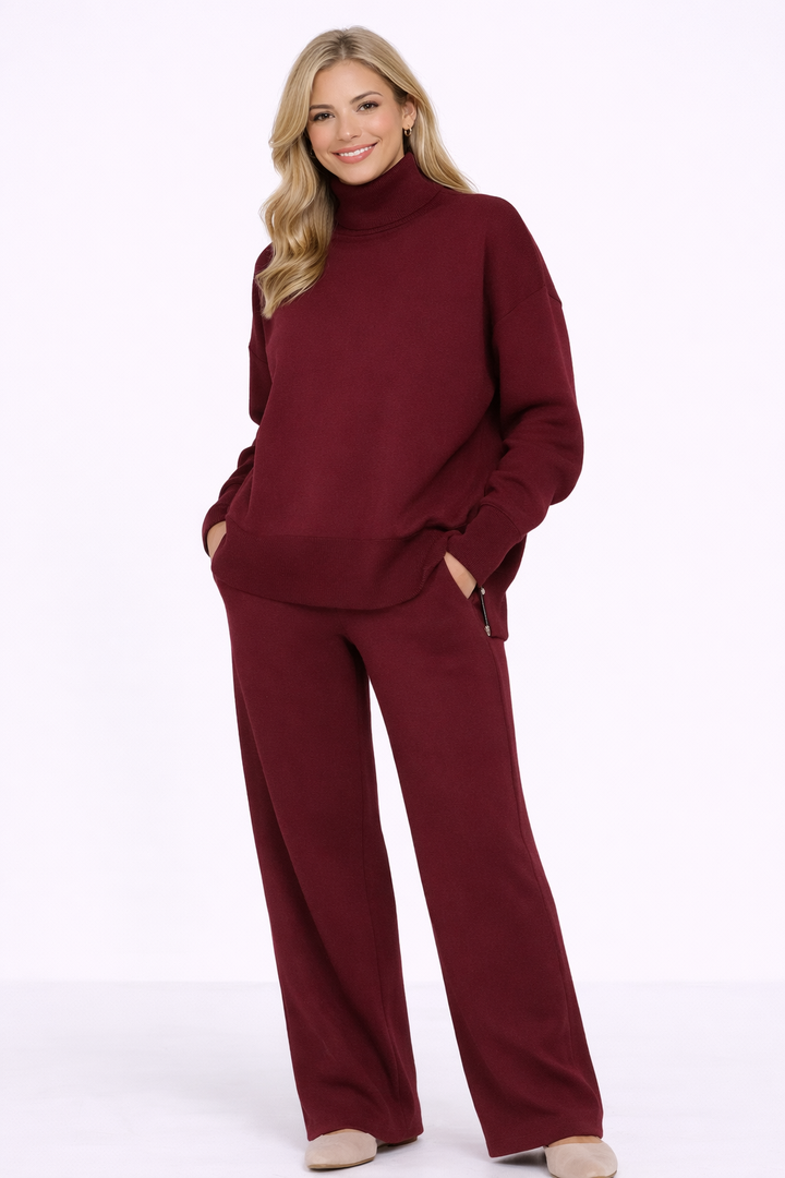 Conjunto de Dos Piezas con Cuello Alto y Cremallera, Pantalones Rectos