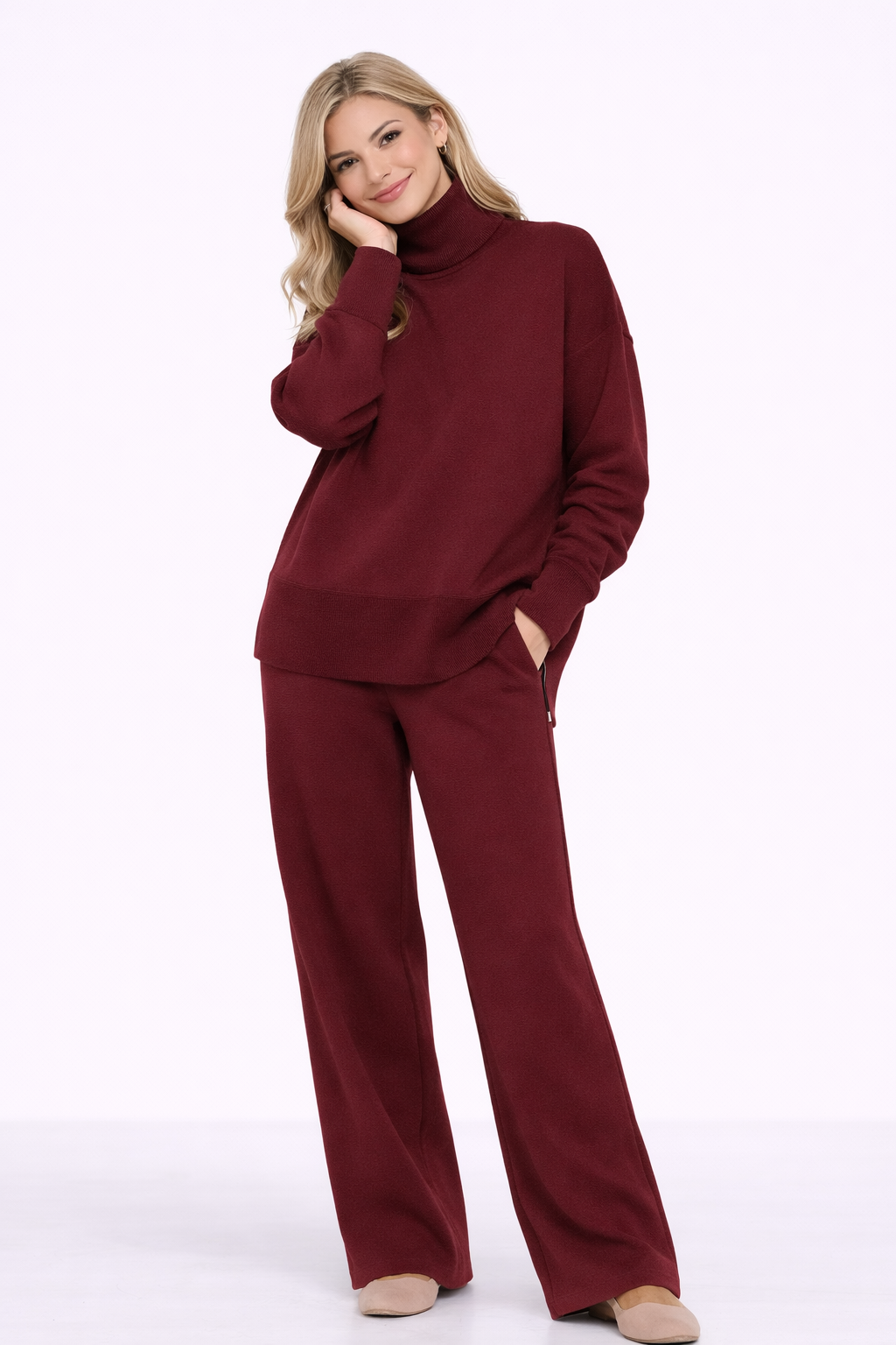 Conjunto de Dos Piezas con Cuello Alto y Cremallera, Pantalones Rectos