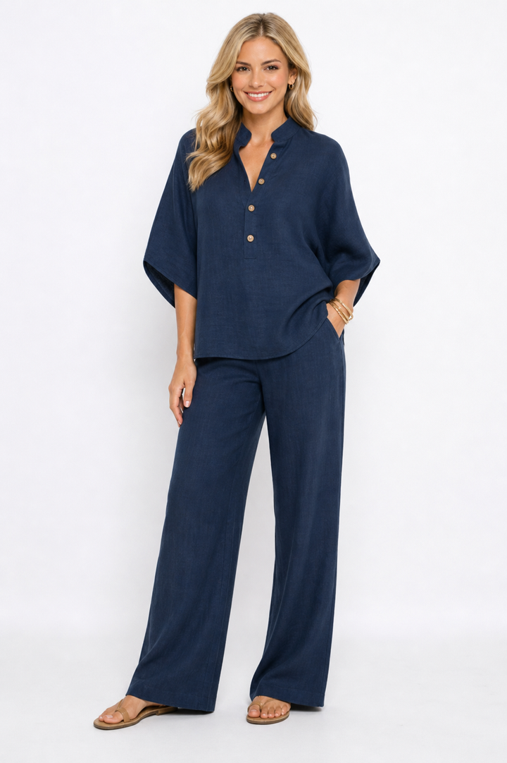 Lola™ | Conjunto de lino con mangas murciélago y pantalón ancho