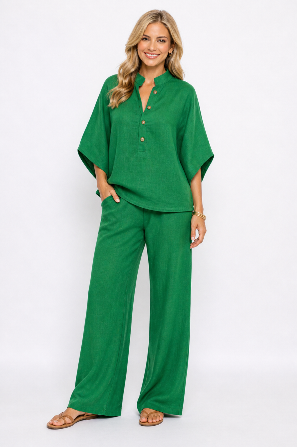 Lola™ | Conjunto de lino con mangas murciélago y pantalón ancho