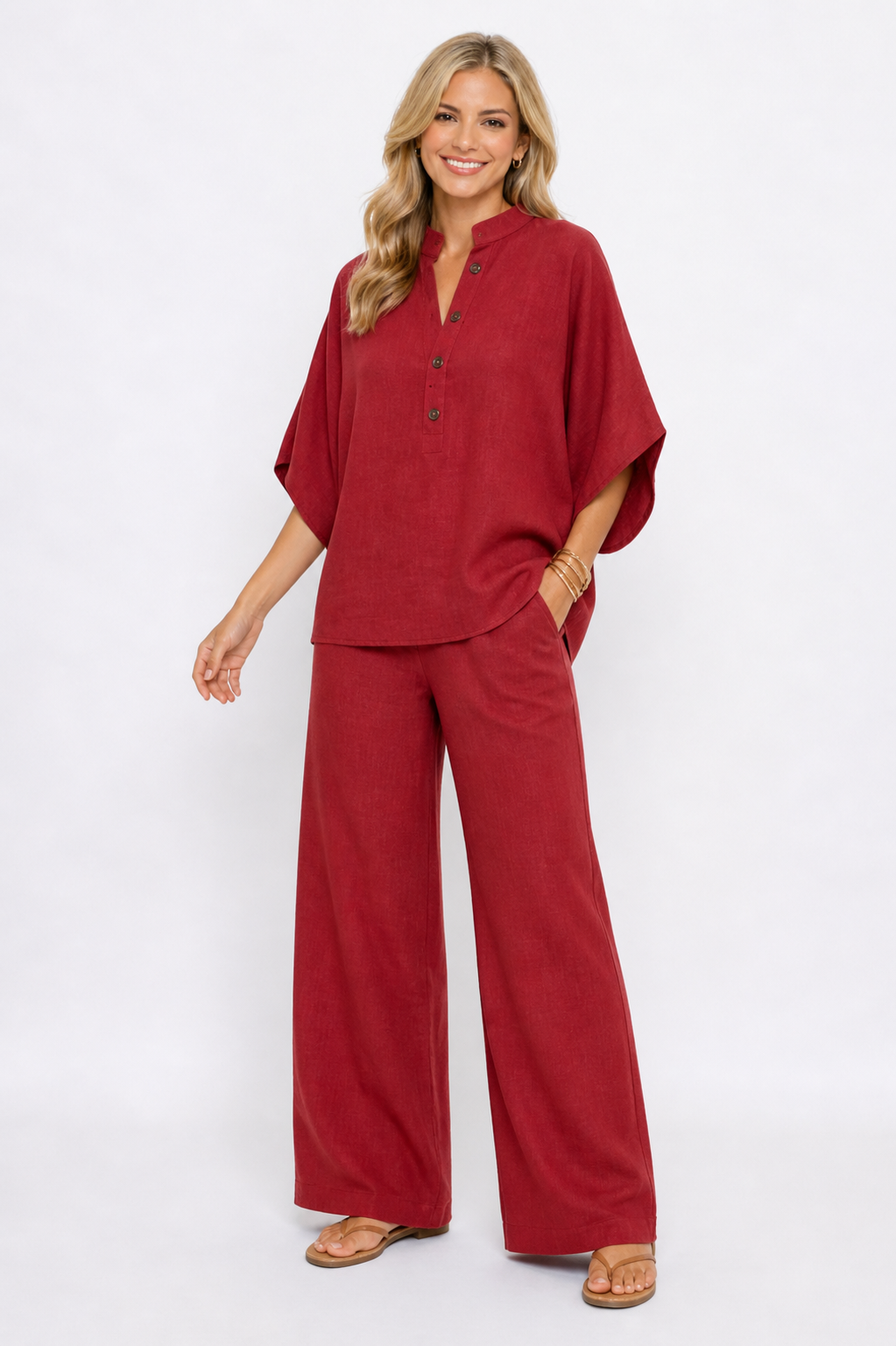Lola™ | Conjunto de lino con mangas murciélago y pantalón ancho