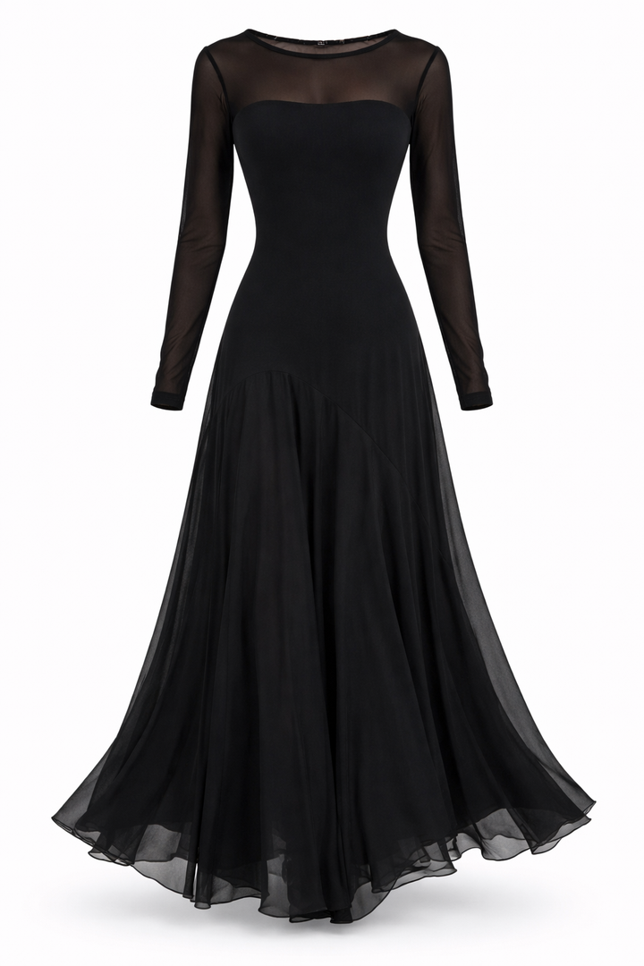 Lunaria™ | Vestido largo de tul negro con un encanto etéreo